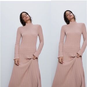 NWT Zara knit smocked maxi dress pink medium